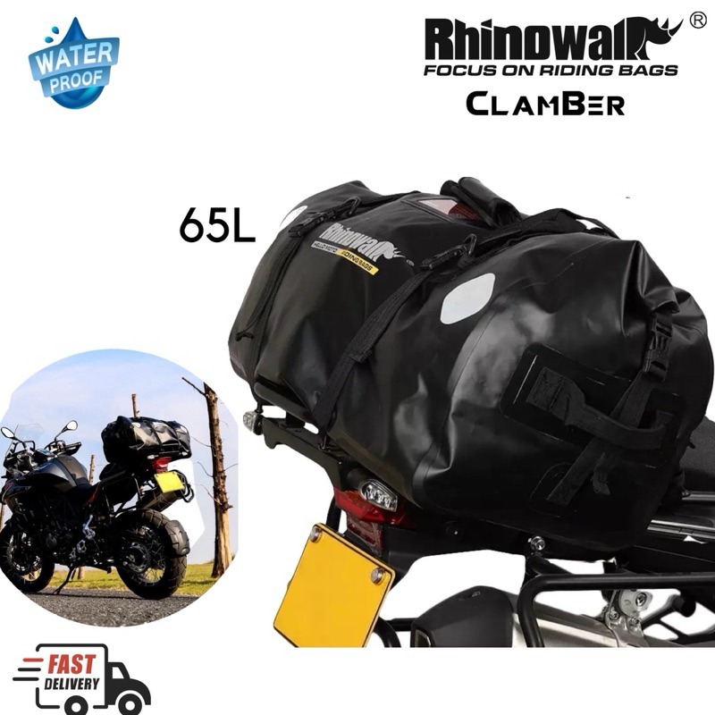 Rhinowalk 65L กระเป๋ามัดท้ายมอเตอร์ไซค์กันน้ำ 100% มัดง่าย ถอดง่าย ให้ได้กับรถทุกรุ่น