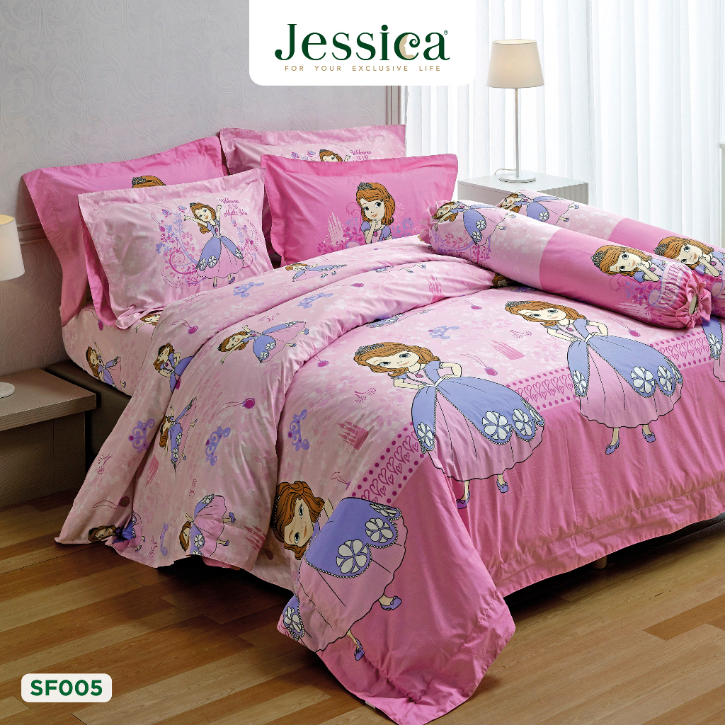 (ผ้าปูที่นอน+ผ้านวม) Jessica Cotton mix ลายการ์ตูนลิขสิทธิ์โฟรเซน SF005 ชุดเครื่องนอนผ้าห่มนวมครบเซ็ตผ้าปูที่นอนเจสสิก้า