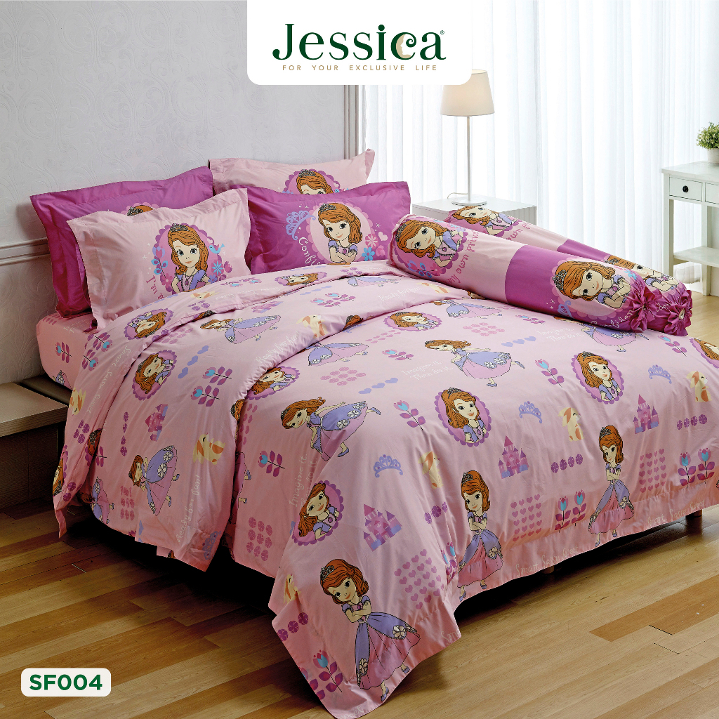 (ผ้าปูที่นอน+ผ้านวม) Jessica Cotton mix ลายการ์ตูนลิขสิทธิ์โฟรเซน SF004 ชุดเครื่องนอนผ้าห่มนวมครบเซ็ตผ้าปูที่นอนเจสสิก้า
