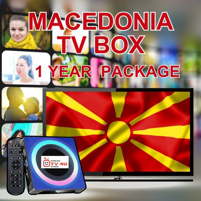 Macedonia TV box + 1 Year IPTV package, TV online through our awesome TV box. And ready to use, clear picture 4K FHD.