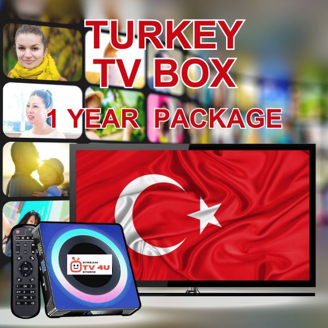 Turkey TV box + 1 Year IPTV package, TV online through our awesome TV box. And ready to use, clear picture 4K FHD.