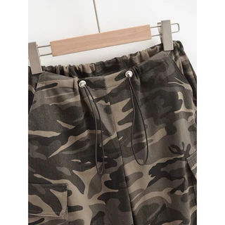 Weekend Wardrobe - Camouflage Cargo Pants กางเกงผ้า Cotton ลายทหาร เอวมีที่รูดเข้ารูป