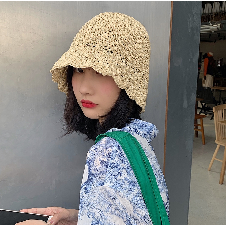 หมวกสาน Ava หมวกบัคเก็ต หมวกกันแดดแฟชั่น  (B82)