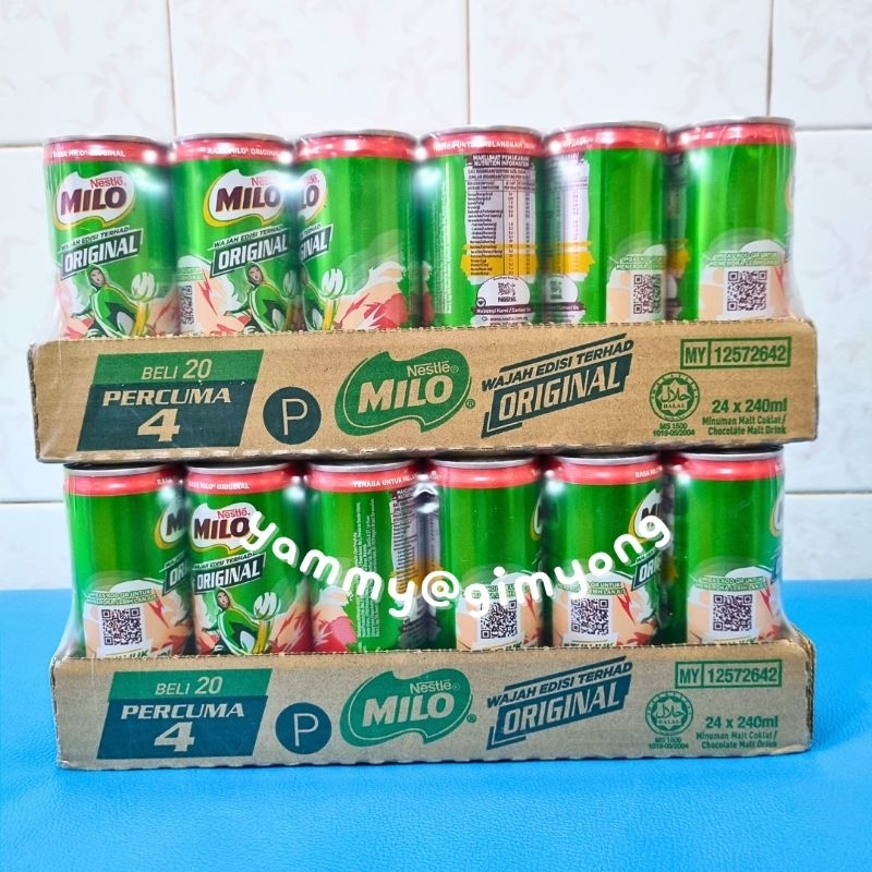 Milo Original ไมโลกระป๋อง พร้อมดื่ม รสออริจินอล ยกแพ็ค 24 กระป๋อง