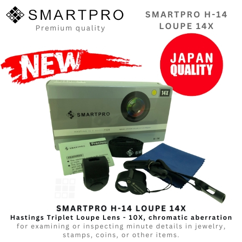 กล้องส่องพระ Smartpro 14 X เลนส์หน้าคุณภาพญี่ปุ่น 12 mm. เลนส์กระจก 3 ชั้น + ซองหนัง + ของแถม ผ้าเช็ดเลนส์ + สายคล้อง พร