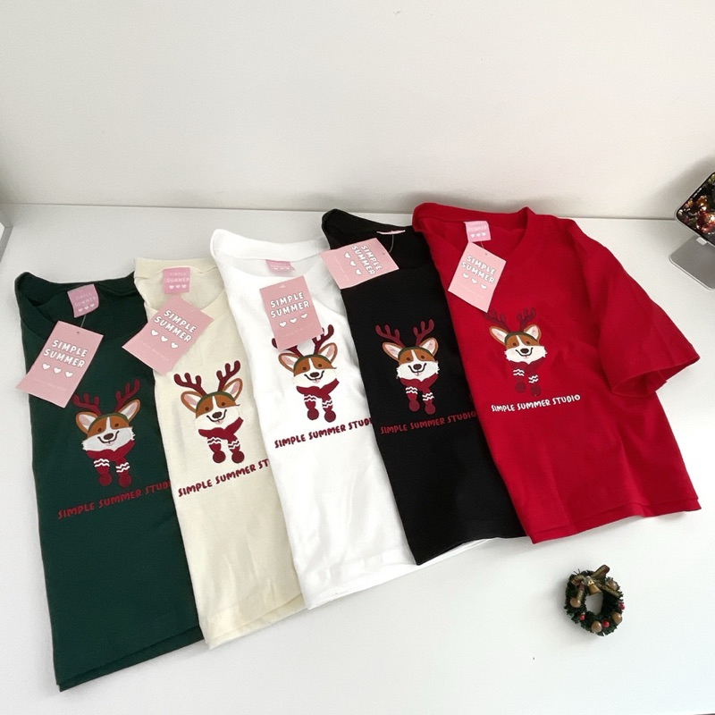 Sugarbeetshop | S309 Chrismas Collection Crop ปักหมาใส่หูกวาง เสื้อครอปผ้าคอตตอน