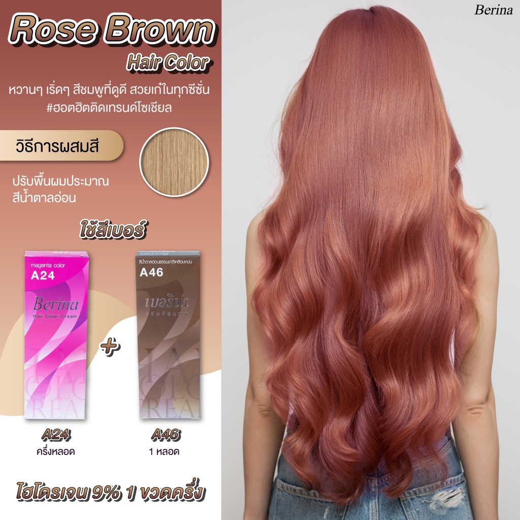 Berina A24+A46 เบอริน่า สีย้อมผม ยาย้อมผม Rose Brown Hair Color