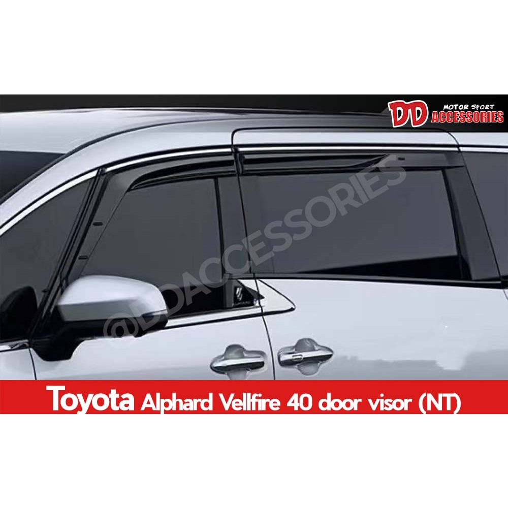 กันสาด Alphard Vellfire 40 2023 2024 2025 2026 4 ชิ้น สีดำ คู่หลังมีคิ้วโครเมี่ยม ลาย M สำหรับโฉมใหม่ล่าสุด