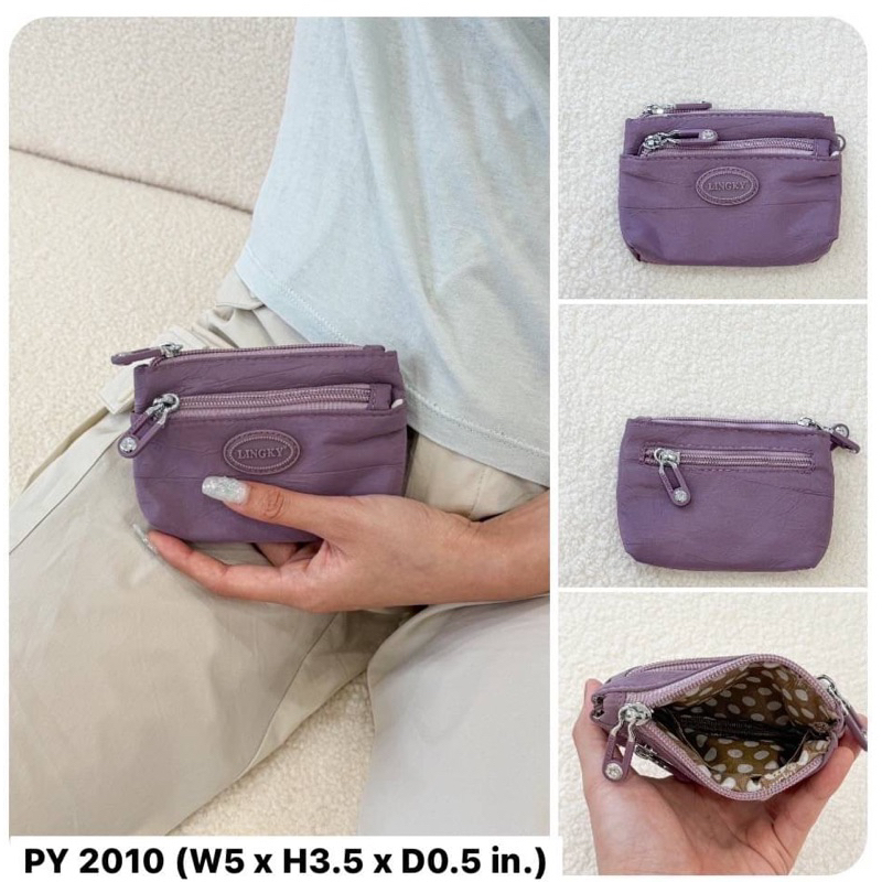 กระเป๋าใส่เหรียญ3ซิป ขนาด 5 นิ้ว ใส่แบงค์พับครึ่งได้ ลิงกี้Lingky (PY2010)ผ้าไนล่อนอัดยับ