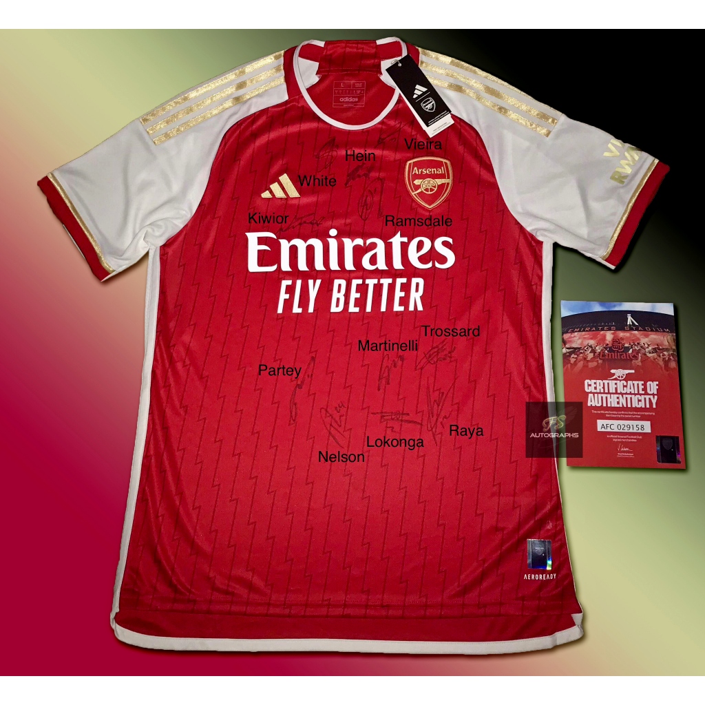 เสื้อเหย้า Official Arsenal 2023/2024 พร้อมลายเซ็นรวม 11 ผู้เล่น