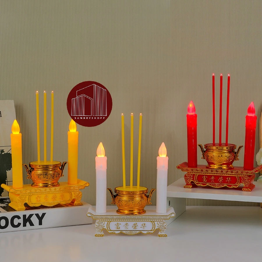 กระถางธูป ชุดธูปเทียน ธูปไฟฟ้า ไหว้พระ ไหว้เจ้า LED แบบใส่ถ่าน