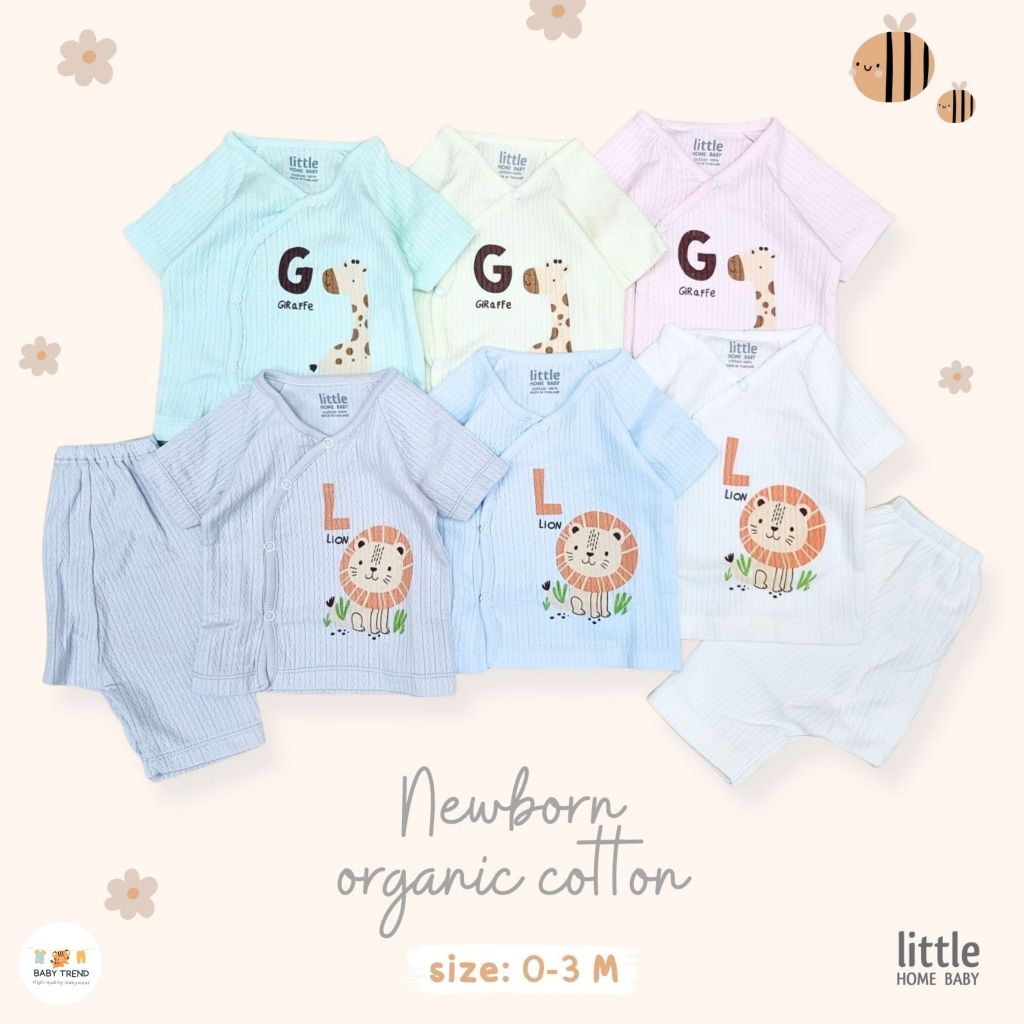 Little Home Baby ชุดเซ็ทเสื้อกระดุมสแน๊ปหน้าและกางเกงทารก 0-3 เดือน ผ้าร่องแขนสั้น คอตตอน มีหลายสีให้เลือก