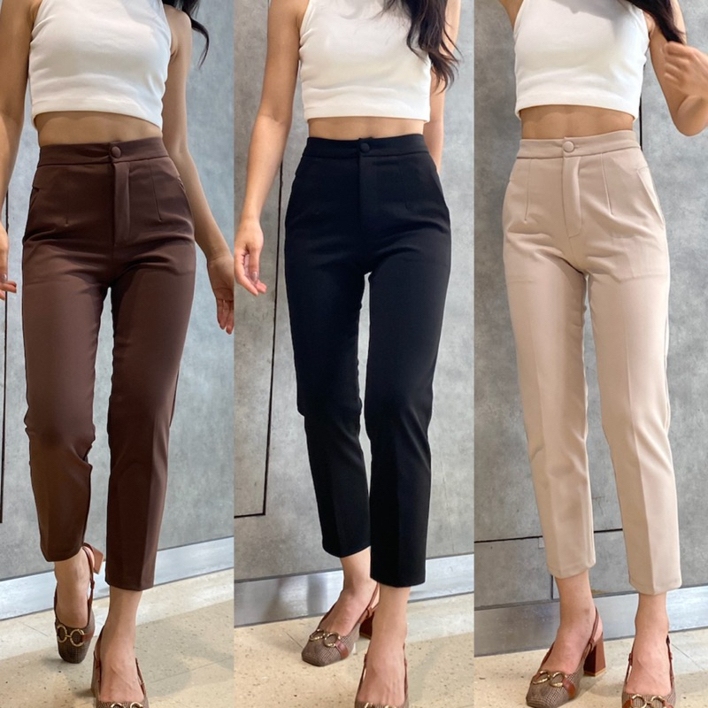 [18decem]กางเกงทรงสลิม Beer&Oil 9ส่วน ผ้าโรเชฟ ดีเทลกระเป๋าตัด งานกระดุม หนานุ่มกระชับสัดส่วน (S-XL)