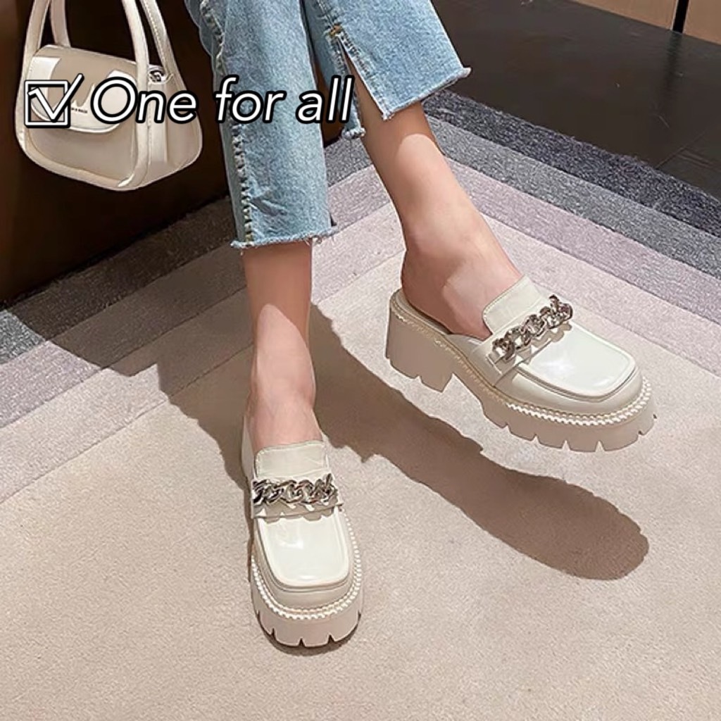 พร้อมส่งจากไทย TX524 เป่าโถวครึ่งหนึ่ง รองเท้าส้นเตารีด สูง6cm รองเท้าแตะผู้หญิงสวมใส่ด้านนอกแฟชั่น