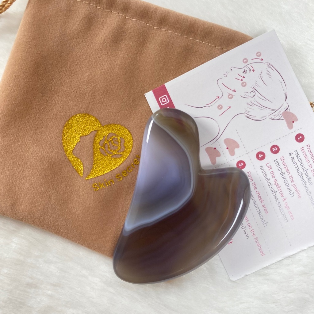 Grey Agate Gua Sha กัวซาหิน นวดหน้า เกรย์อาเกต เกรดคัดพิเศษ
