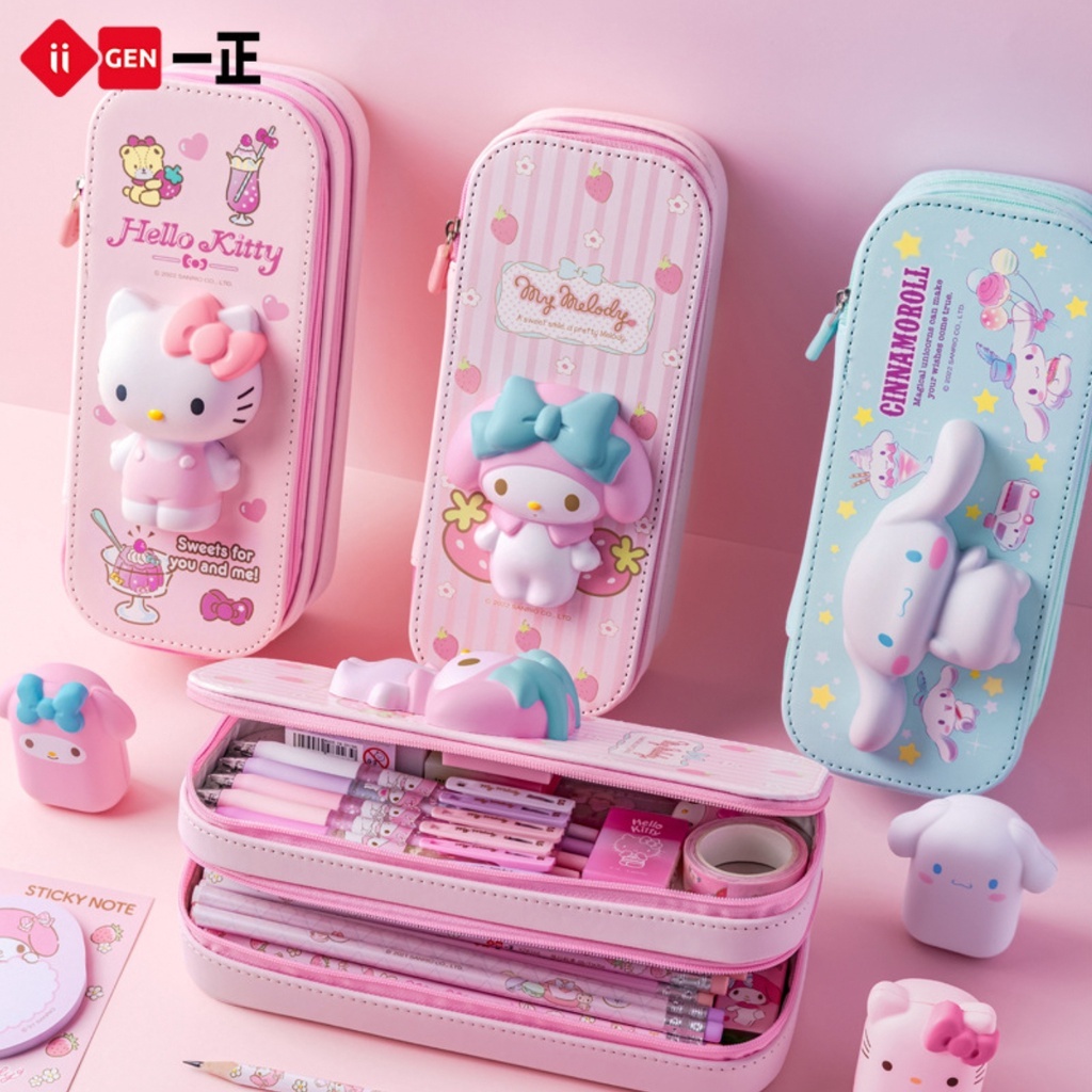พร้อมส่ง กระเป๋าดินสอ สกุชชี่ 3D Sanrioแท้ หน้านิ่ม กดเล่นได้ กล่องดินสอ ช่องเยอะ น่ารัก ลายการ์ตูน ซานริโอ้