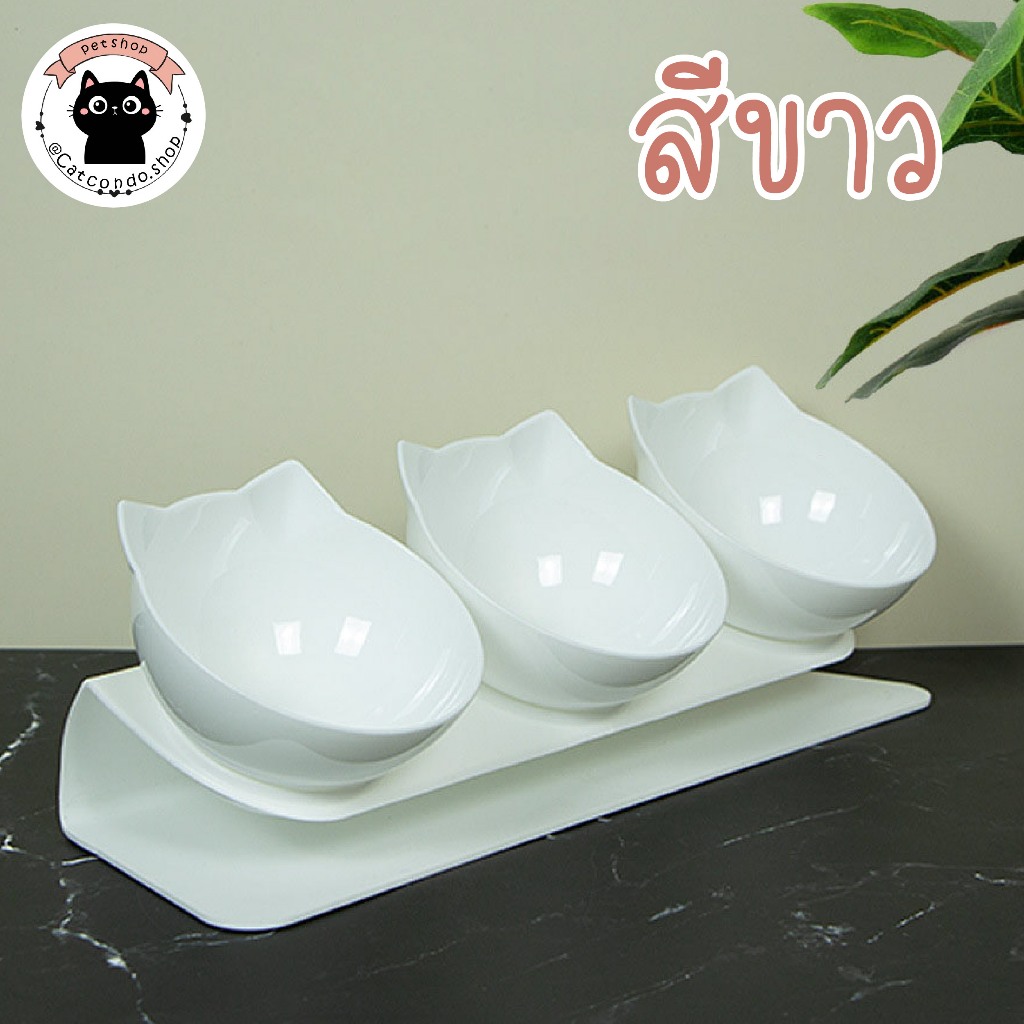 🌵 ชาม3ถ้วย ชามให้อาหารแมว ชามให้อาหารสุนัข หมา ชามอาหารสัตว์เลี้ยง แบบคู่ เอียง15องศา ป้องกันกระดูกสันหลัง 3หลุม 🌵 รูปที่ 5