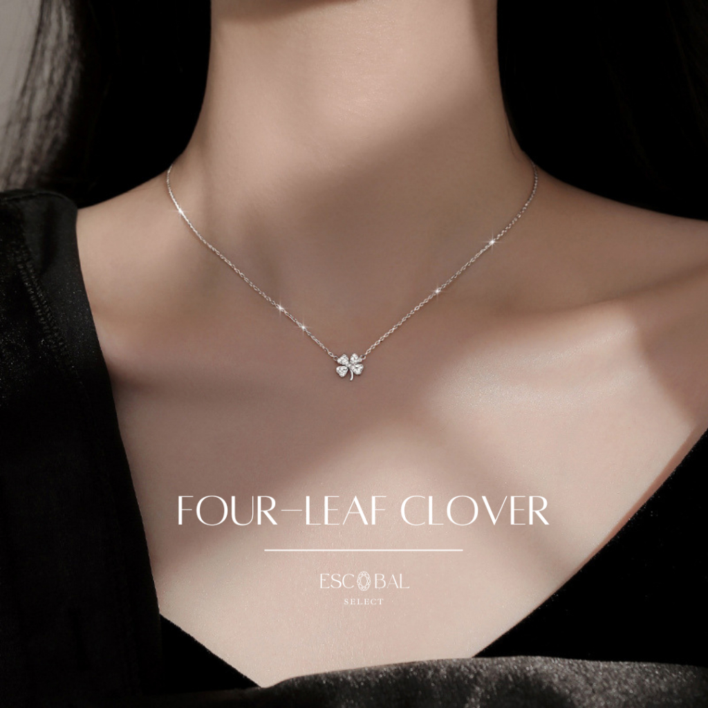 ESCOBAL สร้อยสีเงิน สร้อยจี้ Four-Leaf Clover จี้เพชรMoissanite สร้อยโคลเวอร์ สร้อยคอนำโชค วาเลนไทน์