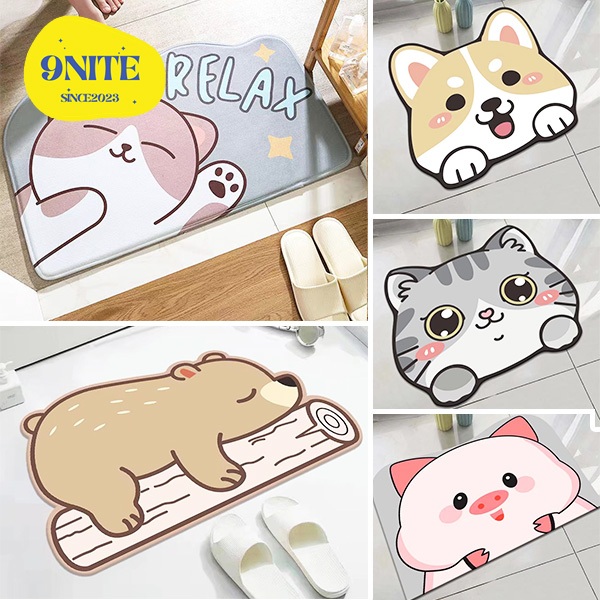 พรมเช็ดเท้า มีกันลื่น ลายการ์ตูน พรมปูพื้น ลายน่ารัก ผ้าเช็ดเท้า พรมแต่งบ้าน ซักได้ พรมห้องน้ำ พรมห้องครัว 9nite