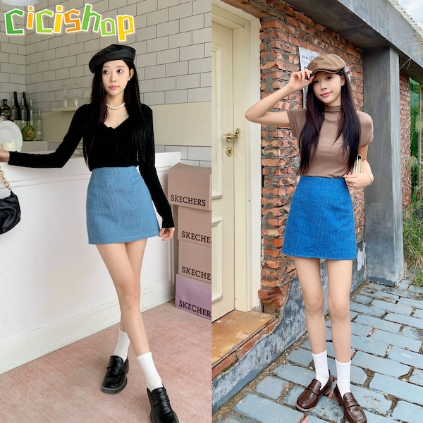 Cicishop(SALE 3183)กระโปรงยีนส์สั้นแต่งรุ่ย ซิปรูดด้านหลังมีซับด้านใน ทรงสวย เหมาะสำหรับสาวทุกสไตล์