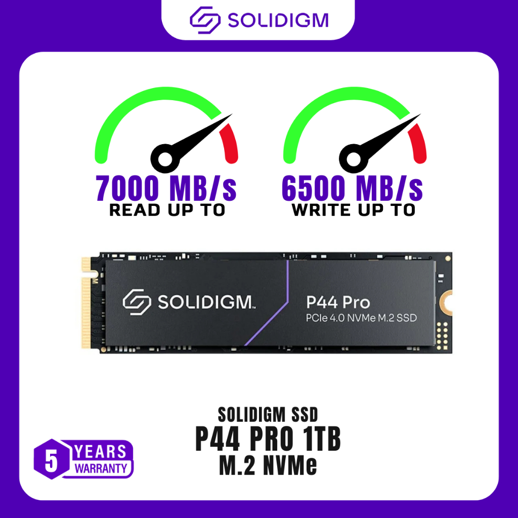 Solidigm SSD รุ่น P44 Pro 1TB 7000/s PCIe 4.0x4/M.2 2280 Warranty 5 Year