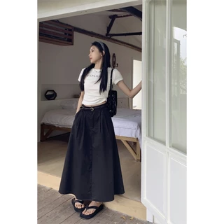 ส่งทันที Cici(NO. 509)กระโปรงยาว ดีเทลด้านหลังเป็นสม๊อก กระดุมด้านหน้า ใส่แล้วหวานเวอร์สไตล์เกาหลี