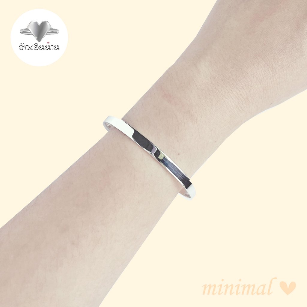 ฮักเงินน่านพร้อมจัดส่ง กำไลเกลี้ยงตันขัดเงาเรียบๆขนาด 5 มิลลิเมตร เงินแท้ 92.5% ผู้หญิง ผู้ชายสวมใส่ได้ unisex ของขวัญ