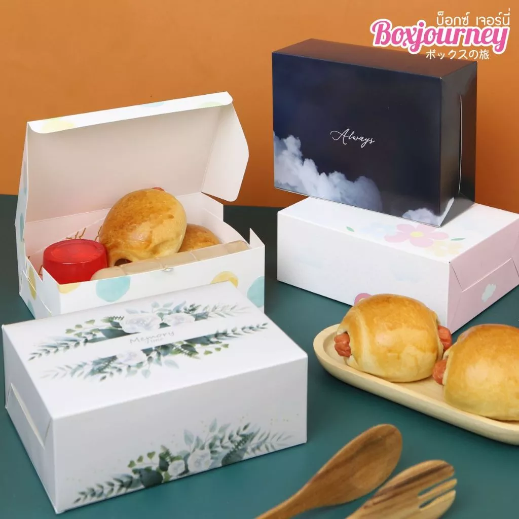 Boxjourney กล่องสแน็คบ็อกซ์ FB มีหน้าต่าง/ ไม่มีหน้าต่าง พิมพ์ลาย 12x16x6 ซม. (20ใบ/แพค)