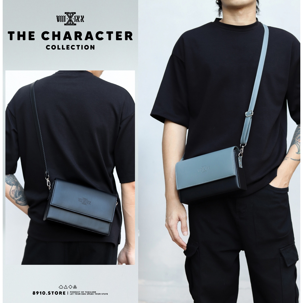 THE CHARACTER มี 4 สี แบรนด์ 8910 กระเป๋าหนัง สะพายข้าง ทรงกล่อง ตั้งได้ แบรนด์ไทย หนังกันน้ำ