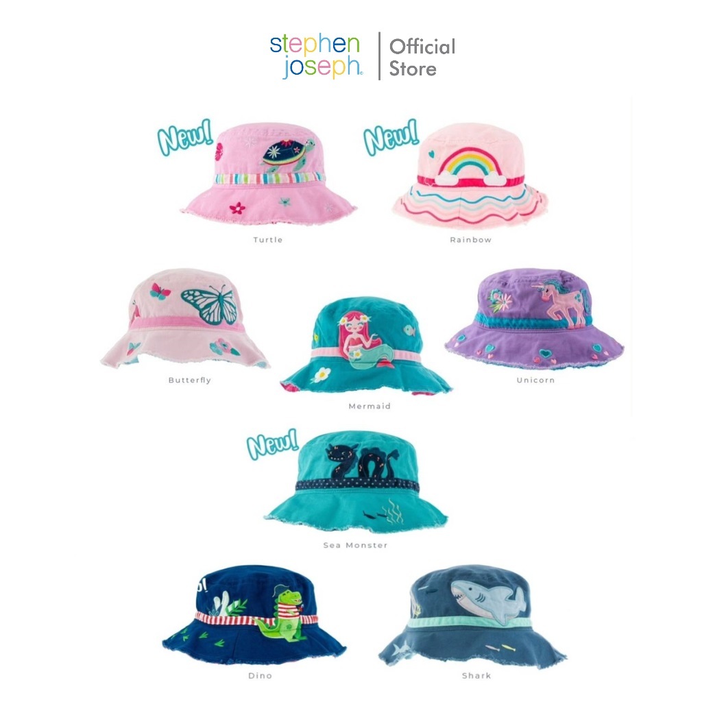 Stephen joseph หมวกกันแดดเด็ก แบรนด์ยอดนิยมจากอเมริกา BUCKET HAT หมวกคลุมกันแดดลายน่ารัก ใส่สบาย ทนทาน ซักได้