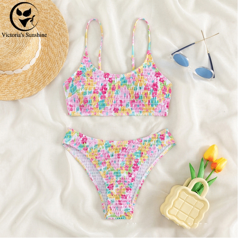 ชุดว่ายน้ำ bikini บิกินี่ ทูพีช ดอกไม้ ผ้าจีบ เหมาะสำหรับสาวอ้วน สตรีมมิ่งสดlive#0186
