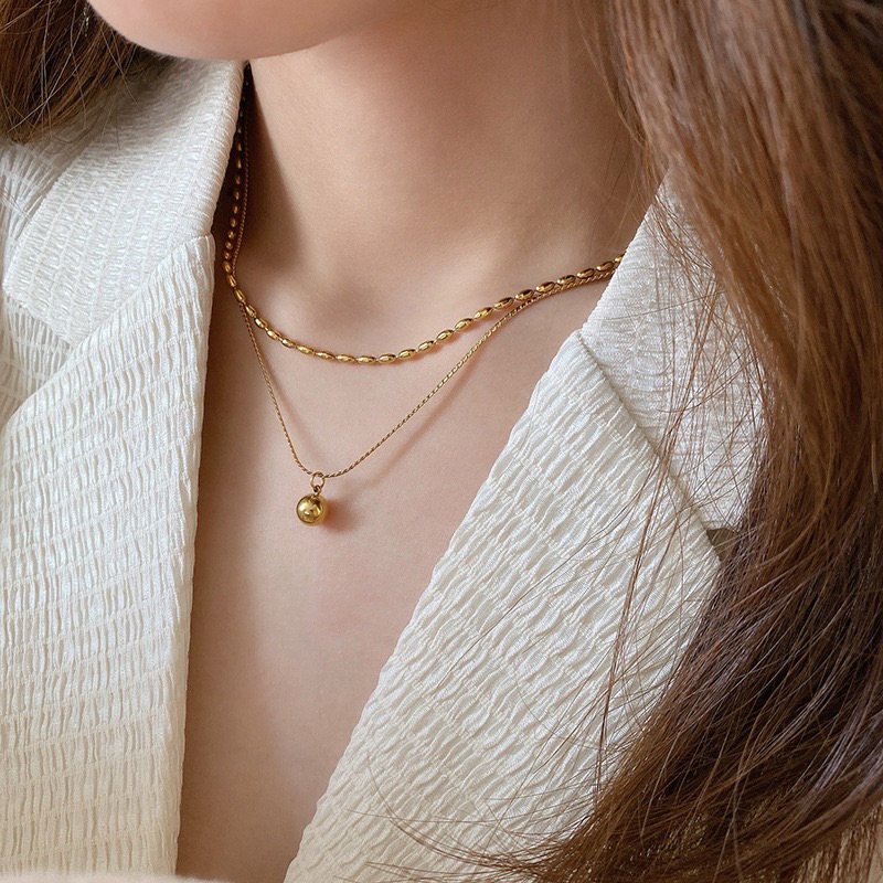 (สั่งในไลฟ์ ลด50%) Mini gold ball Necklace stainless/2 layers