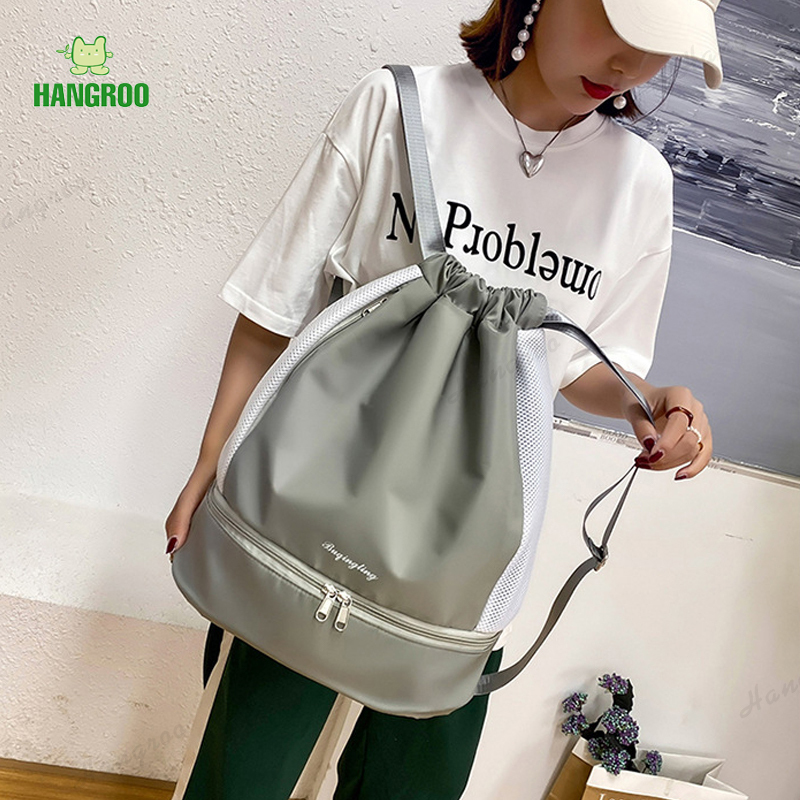 HANGROO BAG 2546A กระเป๋าเป้ สะพายหลัง แบบผูกเชือก กันน้ำ แยกช่องแห้ง-เปียก