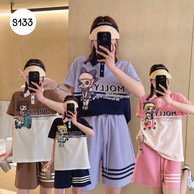 S133-ชุดเซ็ท2แขนสั้นขาสั้น (ผ้าวาฟเฟิล) พิมพ์ลายการ์ตูน ML