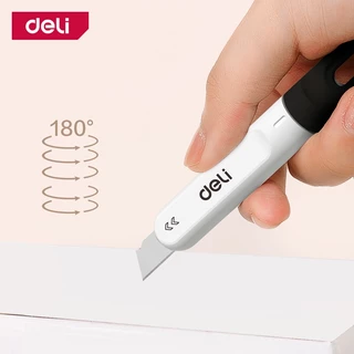 Deli คัตเตอร์มินิ มีดคัตเตอร์ หมุนเปิดปิด 180องศา รูห่วงแขวน ใบมีด SK5 คมนาน ไม่เป็นสนิม Cutter