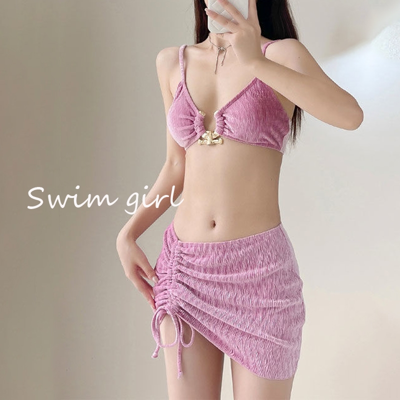 swim girlบิกินี เซ็กซี่ ชุดว่ายน้ํา 3 ชิ้น เนื้อผ้าพลัฌ สายรัดปรับระดับได้ สไตล์ฮอต#0095