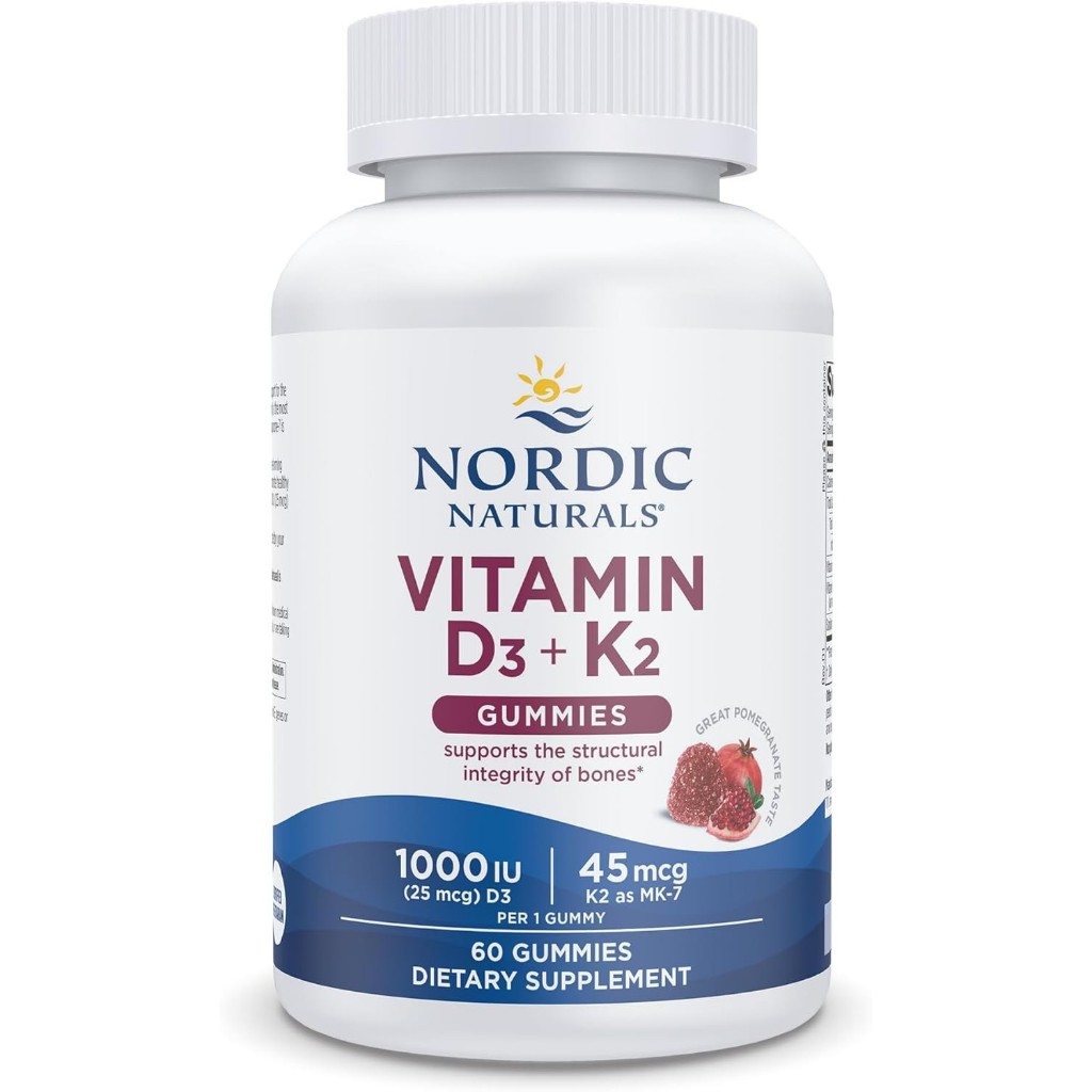 Nordic Naturals Vitamin D3+K2 Gummies, 1000 IU, Great Taste, Non-GMO 60 Ct