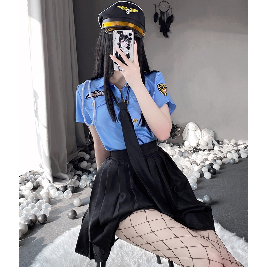 ‍♀พร้อมส่งจากไทยมีรูปงานจริง PI108 ชุดตำรวจ รปภ.ยามผู้หญิง พร้อมหมวก สีฟ้ากระโปรงจีบมีเชือกงานเรียบร้อยน่ารักมากค่ะ