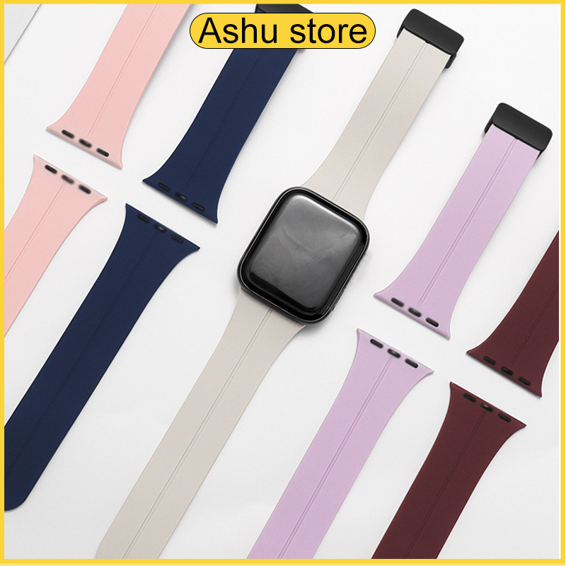 เหมาะสำหรับ iWatch 11 10 9 8 7 SE 6 5 3 2 1 แม่เหล็กพับสายนาฬิกาซิลิโคน 49 มม.46มม 45 มม.44 มม.40 มม.41 มม.42 มม.38 มม.