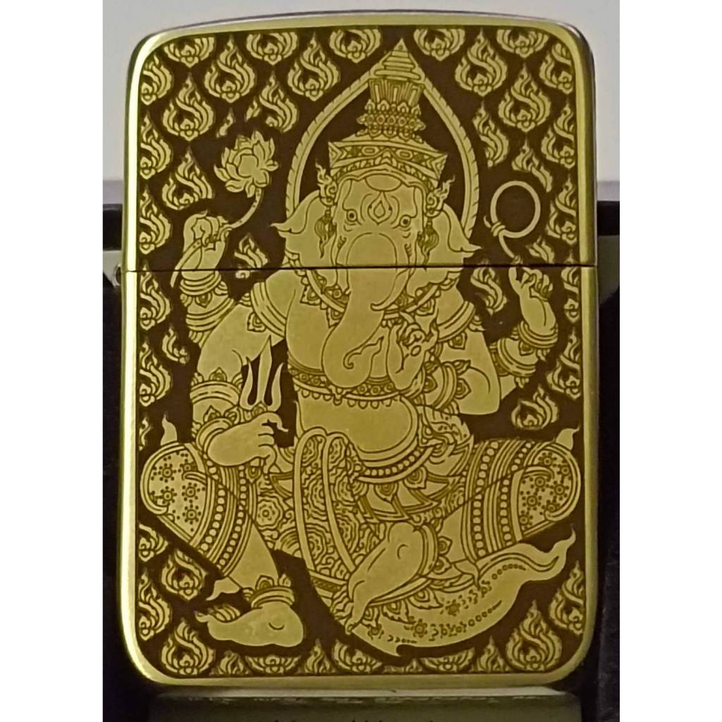 Zippo Replica Brass 1941 ของแท้ สีทองด้าน ยิงเลเซอร์ ลายพระพิฆเนศ 4 กร 5 ด้าน