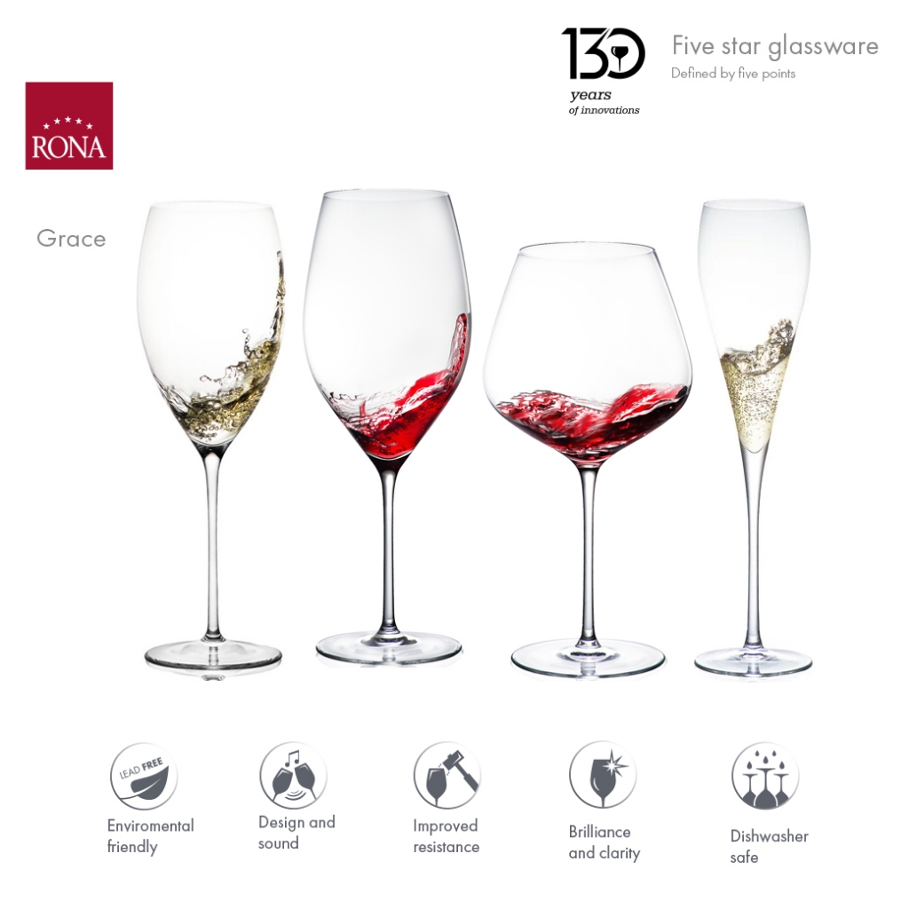 แก้วไวน์ แชมเปญ คริสตัล Rona Grace