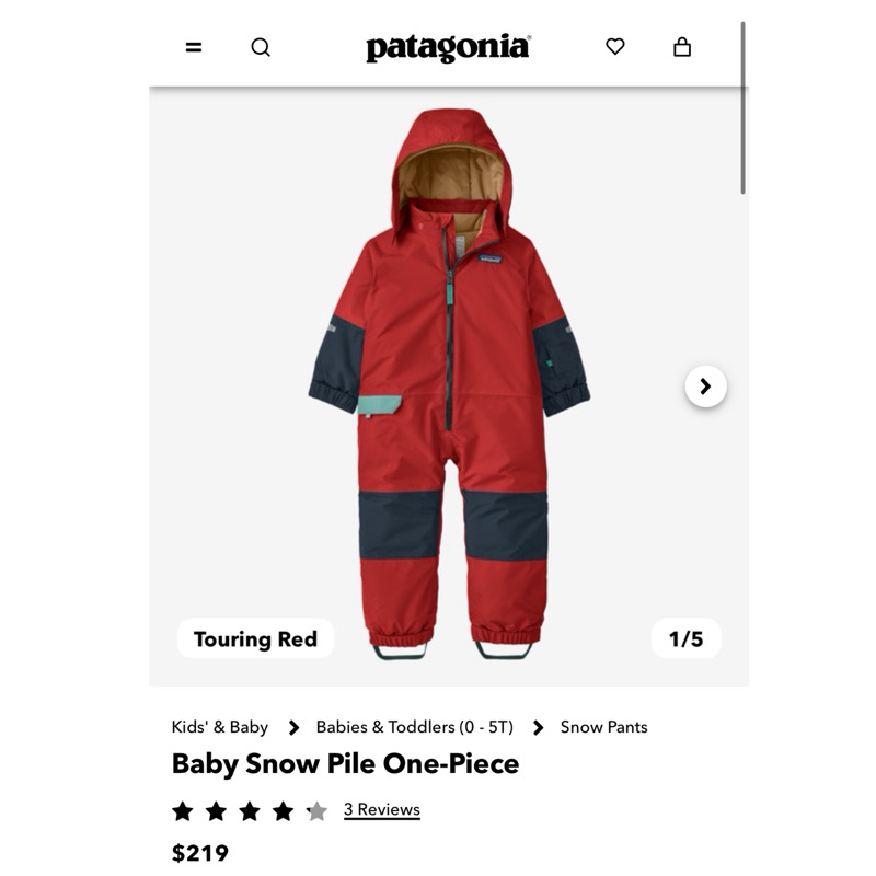 พร้อมส่งที่ไทย ชุดกันหิมะ ชุดกันหนาวเด็ก Patagonia 🇺🇸 Baby Snow Pile One-Piece ไซส์ 12-18m