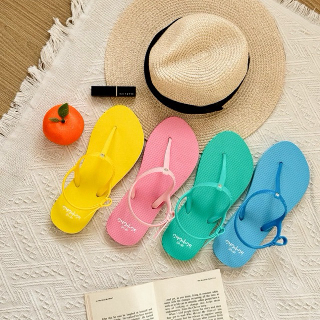 New🩷💛💚🩵 รองเท้าแตะรัดส้นพาสเทล CHO-I-CE ประดับเพชร2