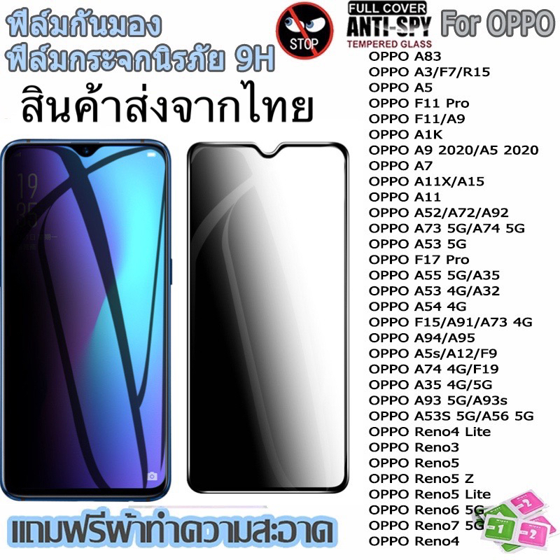 ฟิล์มกันเสือก Oppo A9 2020 / A5 2020 / A5s / A7 / A12 / A31 / A91 / A92 / F9 / Reno 4 / Reno 5 ฟิล์มกันมอง ฟิล์มออปโป้
