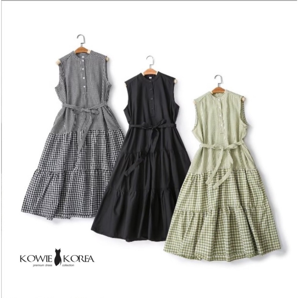 Kowie Korea ( 387 ) Katoon เดรสยาววินเทจแขนกุดลายสก็อต