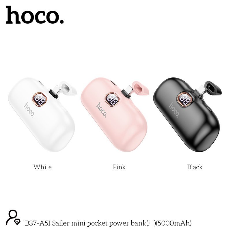 Hoco รุ่น B37-A5I Power Bank หัวชาร์จสำหรับ For IOS พาวเวอร์แบงค์ บรรจุ5000mAh FAST Charging แบบพกพา ชาร์จเร็ว มีไฟ LED