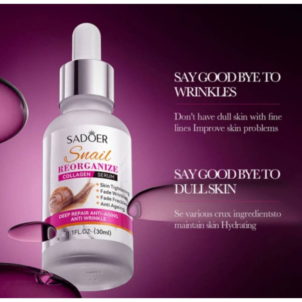 เซรั่ม SADOER SNAIL RECONDIZE COLLAGEN SERUM  บำรุงผิวให้ชุ่มชื้น ขนาด 30 ml.  ขวดขาวชมพู