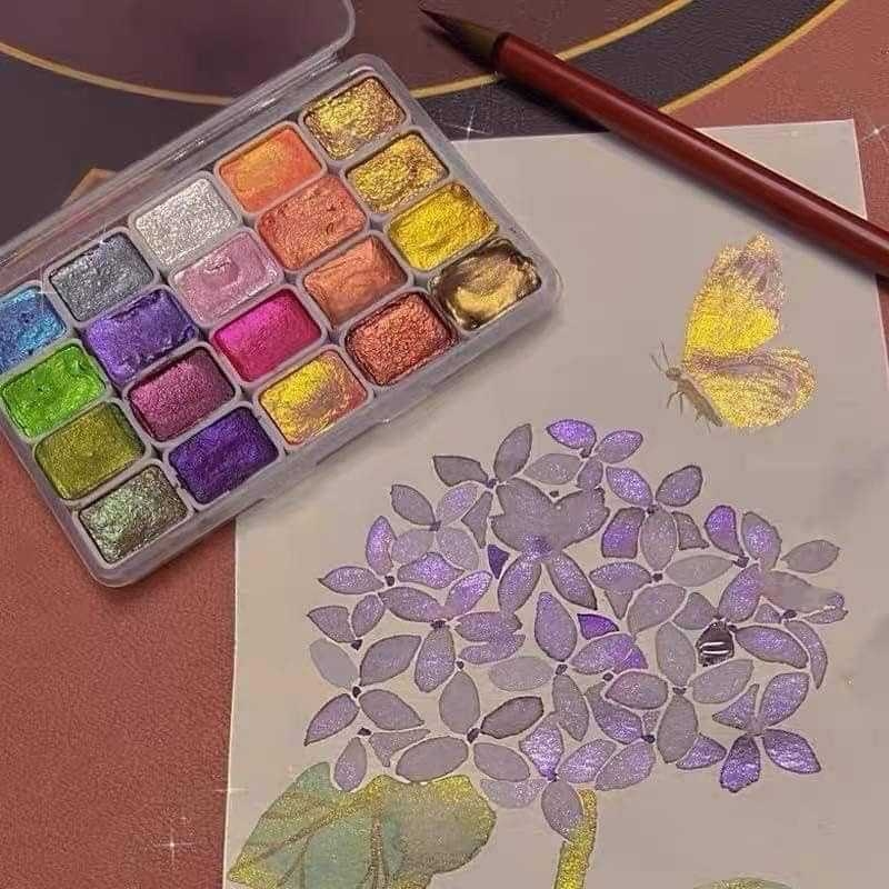 สินค้ามีพร้อมส่ง สีน้ำเมทัลลิค 20 สี สีสวย เม็ดสีละเอียด กลิตเตอร์วิบวับสวยโดดเด่น
