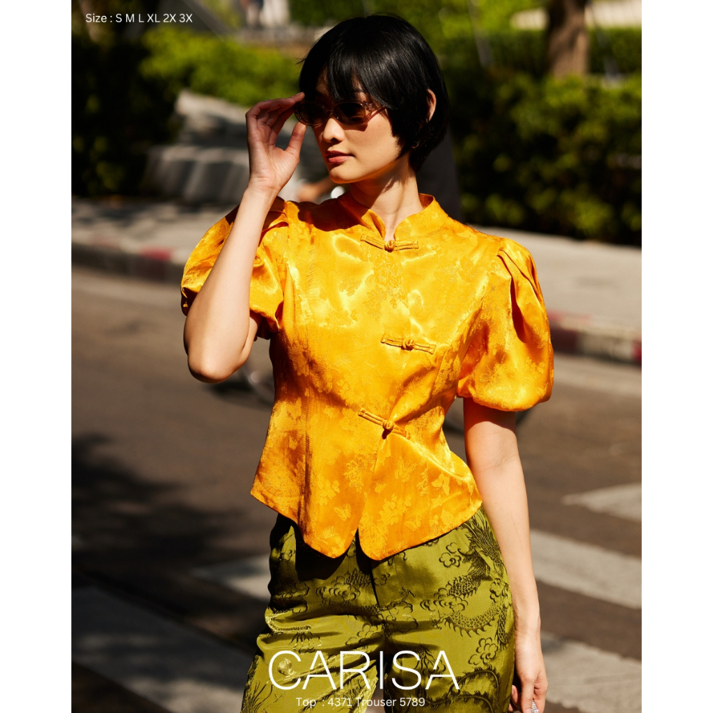 Carisa เสื้อตรุษจีนแบบใหม่ คอจีน แขนบอลลูน ดีไซน์ทันสมัย สำหรับใส่ออกงาน ผ้าไหมจีนเนื้ออย่างดี [4371] ราคา ถูกที่สุด ดีลบีเคเค