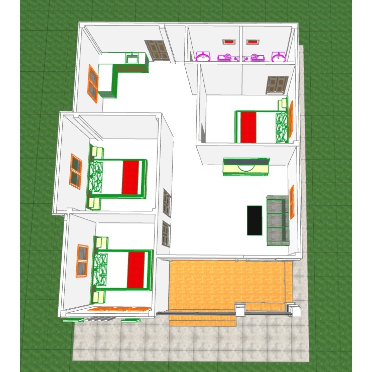 แบบบ้านทรงโมเดิร์น 3 ห้องนอน 2 ห้องน้ำ (M03-3)